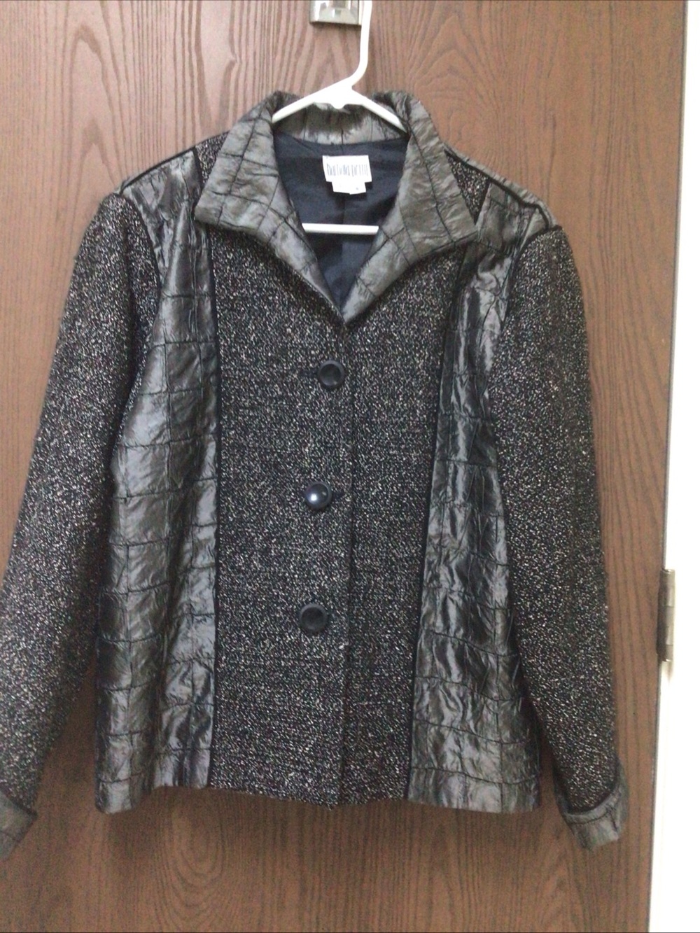 Barbara Perry art to wear gray blazer jacket, silk and tweed, lined, sz S
